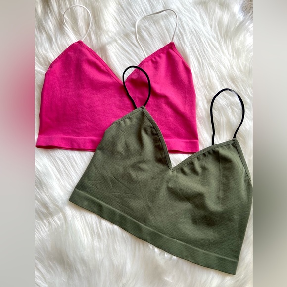 New Set Of 2 Free People Intimately Sweetheart Pink and Green Bramis - Picture 2 of 8